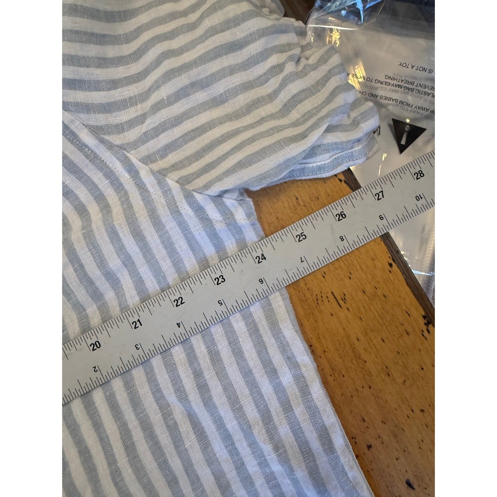 Quince 100% Linen XL Light Blue White Striped Short Sleeve Button Down Shirt - Picture 4 of 6